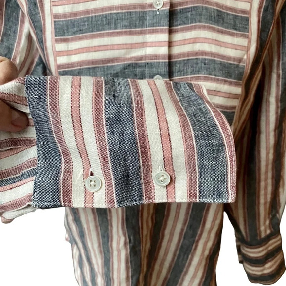 Frame Linen Striped Bib Button Down Shirt Oversized Gray Pink Cream Size XS - Picture 10 of 16